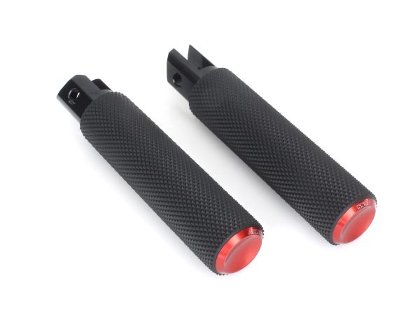 Knurled Fusion Footpegs - Red. Fits Softail 2018up Front Rider