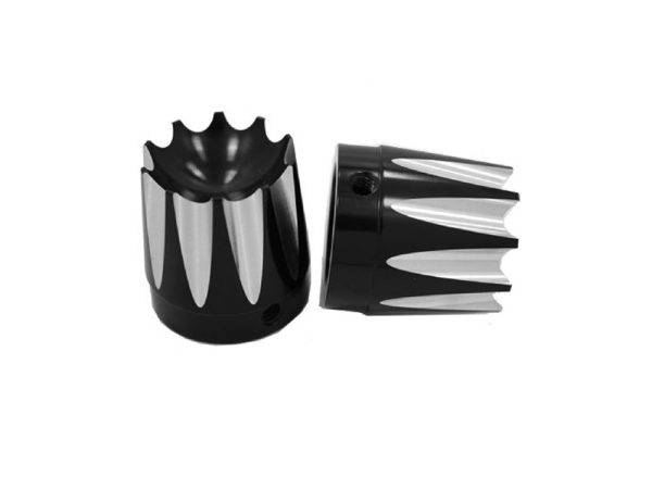 Excalibur Front Axle Caps - Black. Fits Softail 1984-2006, Dyna 1991-2003, Touring 1980-1999, Sportster 1988-2007, FXR 1982-1994 & FXWG 1980-1986