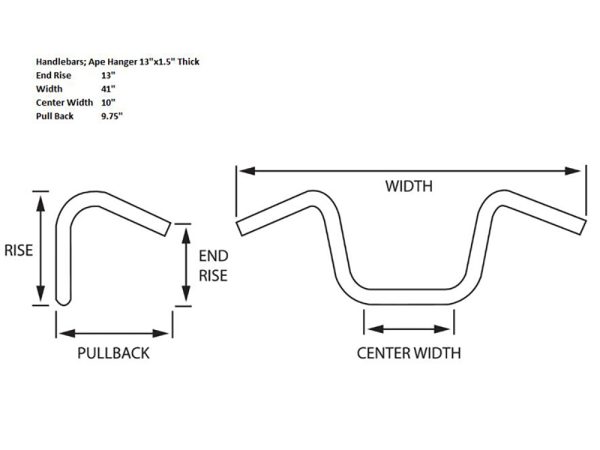 13" x 1-1/2" Ape Hanger Handlebar - Black. - Image 2