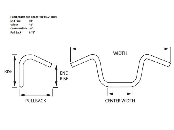 18" x 1-1/2" Ape Hanger Handlebar - Black. - Image 2