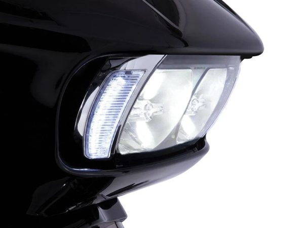 Fang LED Headlight Bezel Vent Inserts With Amber & White LED's - Chrome. Fits Road Glide 2015-2023