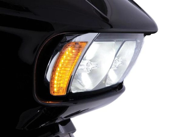 Fang LED Headlight Bezel Vent Inserts With Amber & White LED's - Chrome. Fits Road Glide 2015-2023 - Image 2