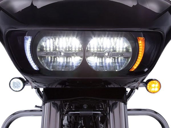 Fang LED Headlight Bezel Vent Inserts With Amber & White LED's - Chrome. Fits Road Glide 2015-2023 - Image 3