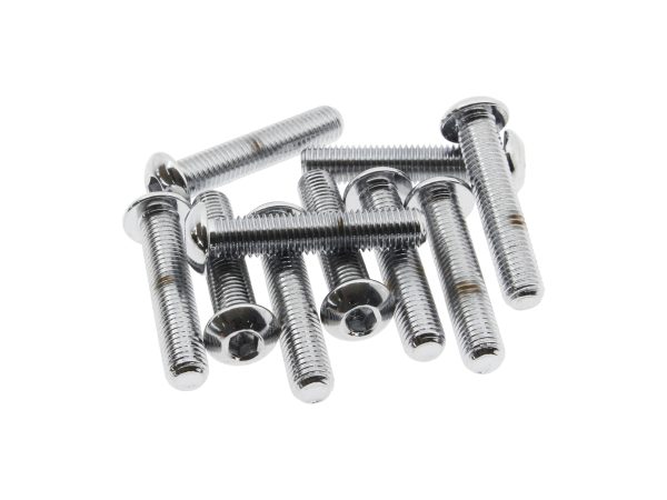 1/4-28 x 1-1/4" UNF Button Head Allen Bolts - Chrome. Pack 10.