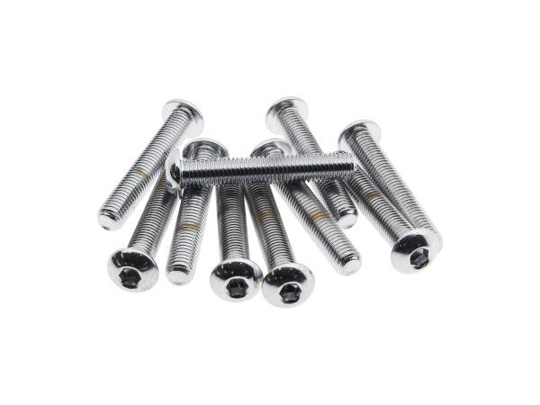 1/4-28 x 1-1/2" UNF Button Head Allen Bolts - Chrome. Pack 10.