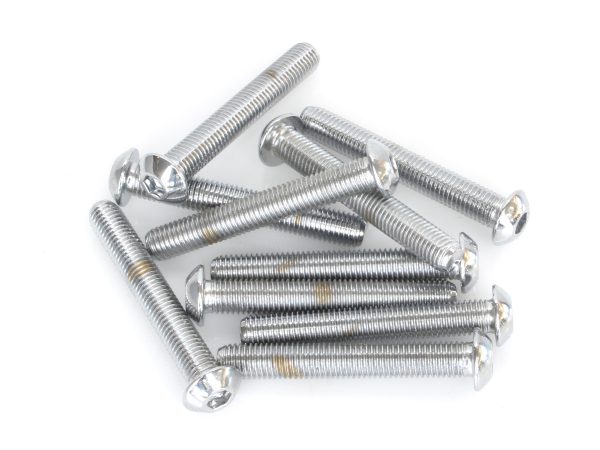 1/4-28 x 1-3/4" UNF Button Head Allen Bolts - Chrome. Pack 10.