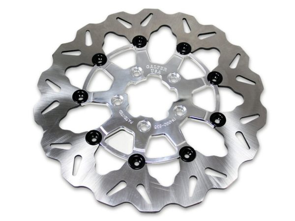 11.5" Front Wave Floating Disc Rotor with Clear Anodized Silver Carrier. Fits Big Twin & Sportster 2000-2014.