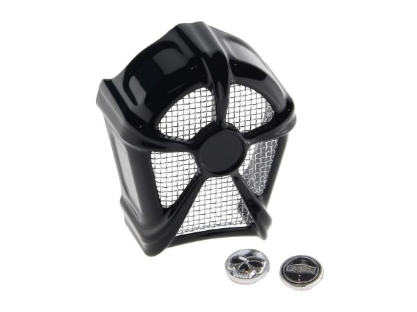 Mach 2 Horn Cover with Chrome Mesh - Black. Fits H-D 1992up with Stock Cowbell Horn # 69060-90 & Replaces the Stock Waterfall Horn Cover # 69012-93.