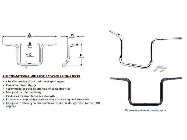 16" x 1-1/2" Grande Traditional Ape Handlebar - Chrome. Fits Ultra Models 2014up and Street Glide 2014-2023 - Image 2