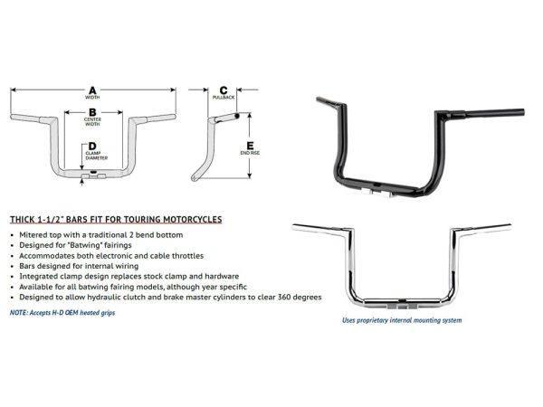 16" x 1-1/2" Grande Twin Peaks Handlebar - Chrome. Fits Ultra Models 2014up and Street Glide 2014-2023 - Image 2