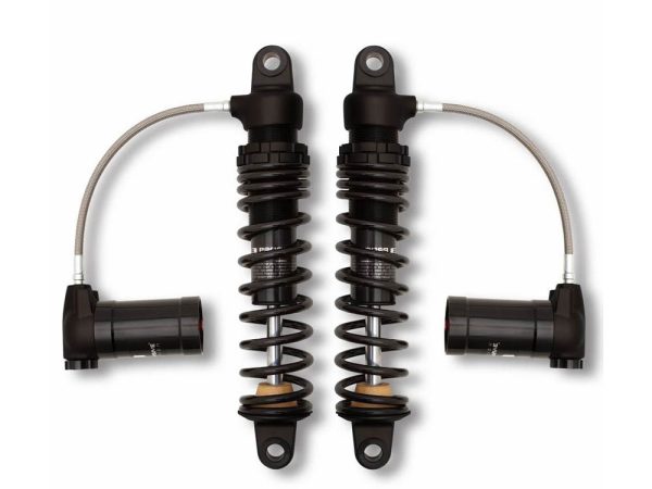 970 Series, 12" Standard Spring Rate Rear Shock Absorbers with Remote Reservoir - Black. Fits Touring 1980up with 5 or 6 Speed Transmission.