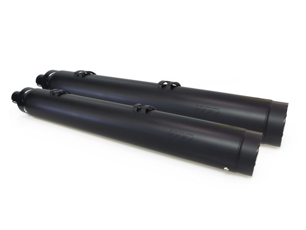 4" Slip-On Mufflers - Black with Black End Caps. Fits Indian Big Twin 2014up with Hard Saddle Bags.