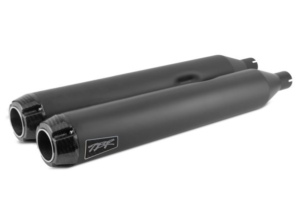 4" Slip-On Mufflers - Black with Carbon Fiber End Caps. Fits Touring 2017up.