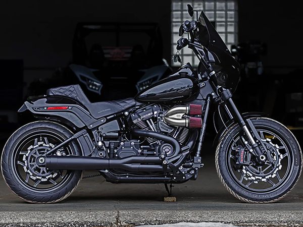 2-into-1 Grand Prix Exhaust - Black with Black End Cap. Fits Softail 2018up Non-240 Rear Tyre Models. - Image 2