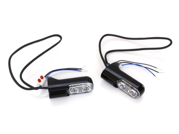 Rear Turn Signals with Power Amber LED - Black. Fits Softail 2000up, Dyna 2000-2017 & Sportster 2000-2021.