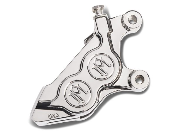 Right Hand Front 4 Piston Caliper - Chrome. Fits Softail 2015up, V-Rod 2006-2017, Touring 2008up & Sportster 2014-2021