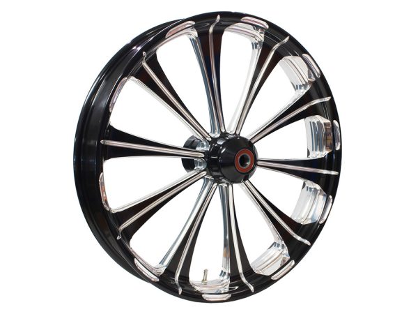 21" x 3.50" wide Revel Wheel with Front Hub - Black Contrast Cut Platinum. Fits Fat Boy 2018up with ABS.