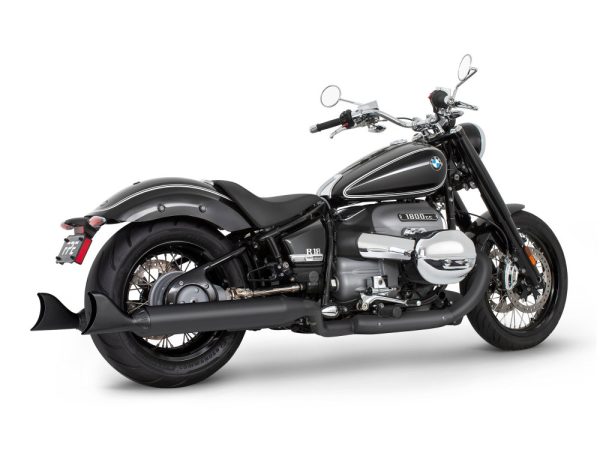 4" Two-Step Slip-On Mufflers - Black with Sharktail Tips. Fits BMW R-18 2021up.