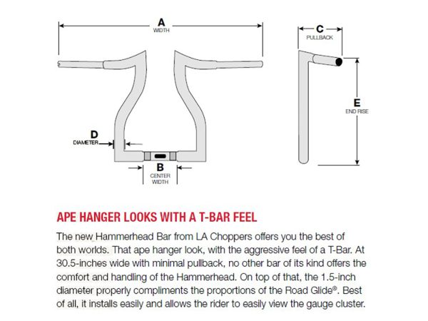 12" x 1-1/2" Hammerhead Handlebar - Gloss Black. Fits Road Glide 2015-2023 & Road King Special 2017up - Image 2