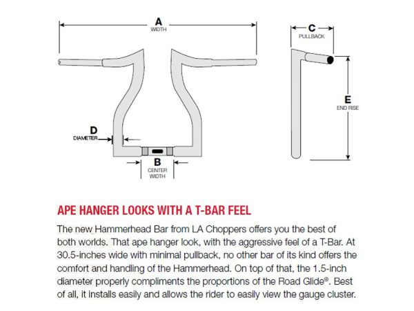 14" x 1-1/2" Hammerhead Handlebar - Chrome. Fits Road Glide 2015-2023 & Road King Special 2017up - Image 2