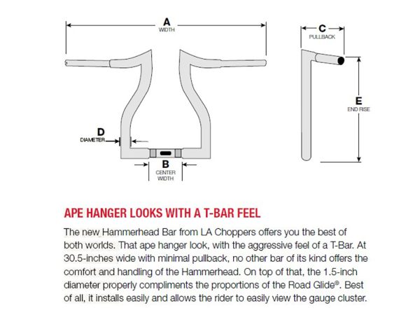 16" x 1-1/2" Hammerhead Handlebar - Chrome. Fits Road Glide 2015-2023 & Road King Special 2017up - Image 2
