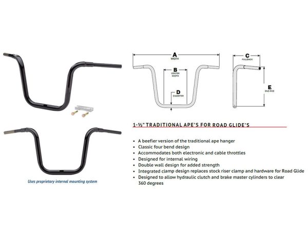 10" x 1-1/2" Grande Traditional Ape Handlebar - Chrome. Fits Road Glide 2015-2023 - Image 2