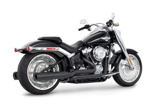 4.5" Two-Step Trual Dual Exhaust - Black with Pitch Black End Caps. Fits Softail Breakout & Fatboy 2018up with 240 Tyre.