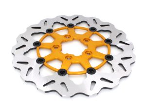 11.5" Front Wave Floating Disc Rotor with Gold Carrier. Fits Big Twin & Sportster 2000-2014.