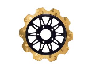 11.5" Rear Omega Crown Disc Rotor - Gold Band & Black Carrier. Fits Big Twin 2000up & Sportster 2000-2010.