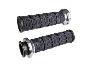 Hart-Luck Full Waffle Lock-On Handgrips - Silver. Fits Indian Touring 2018up.