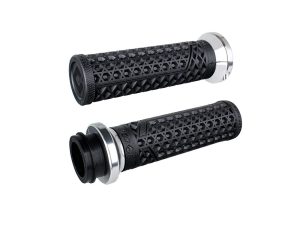 Vans Signature Lock-On Handgrips - Black/Silver. Fits Indian Touring 2018up.
