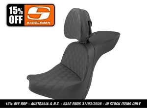 Explorer LS Dual Seat With Backrest & with Black Double Diamond Lattice Stitch. Fits Breakout 2018-2022